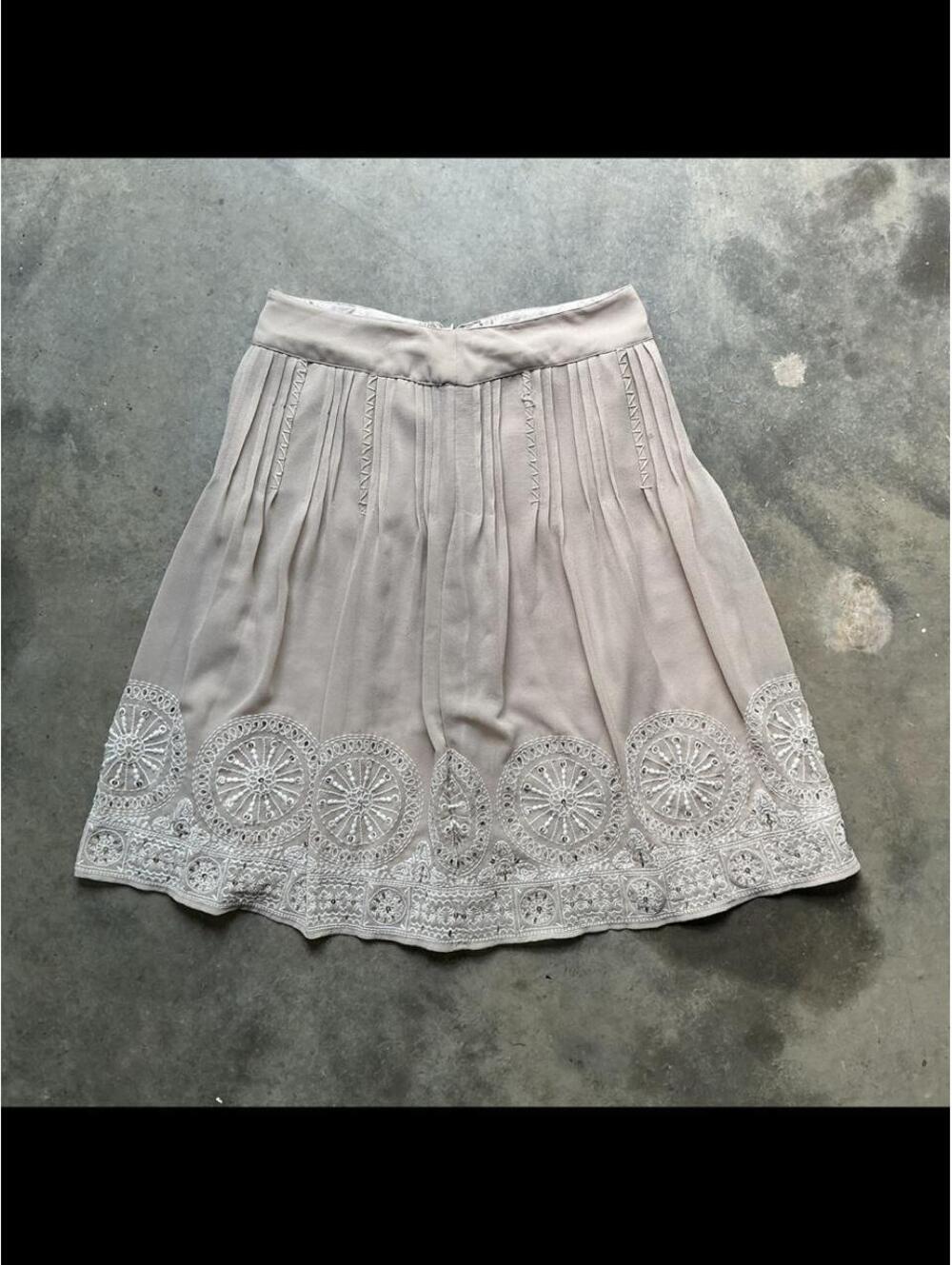 Beige Embroidered Midi Skirt | Boho Cottagecore Skirt | Chico’s Eyelet Skirt